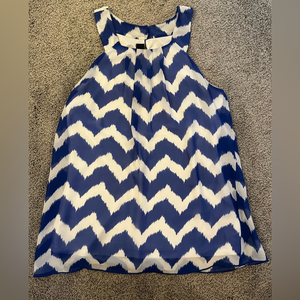 Womens iZ BYER Dressy Tank Top Chevron Blue And White Size L
